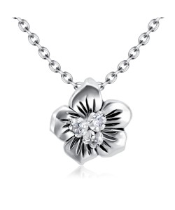 Crystal on flower shaped Silver Necklace SPE-5249